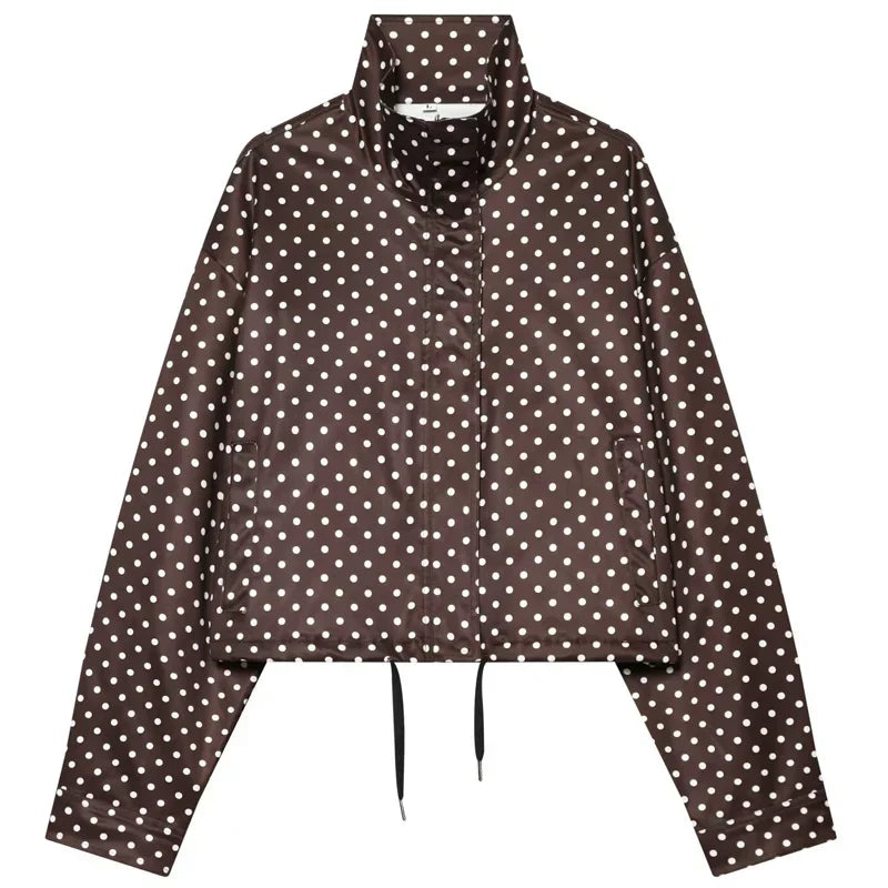HXAO Polka Dot Bomber Jacket Women's Jackets Demi-Season Oversized Long Sleeve Top Outerwear Aviator Plus Size Zip Up Crop Coats