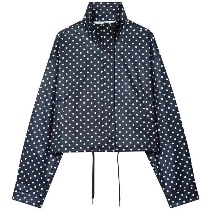HXAO Polka Dot Bomber Jacket Women's Jackets Demi-Season Oversized Long Sleeve Top Outerwear Aviator Plus Size Zip Up Crop Coats