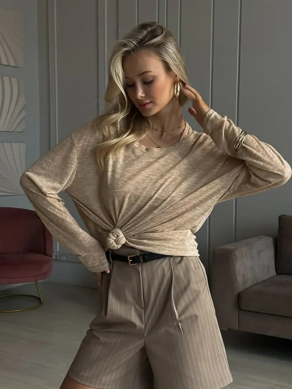 Hirsionsan 2025 Basic soft  T Shirts Women Summer autumn Long Sleeves Loose Bottom Tees Ladies Casual Knitted Soft Woman Tops
