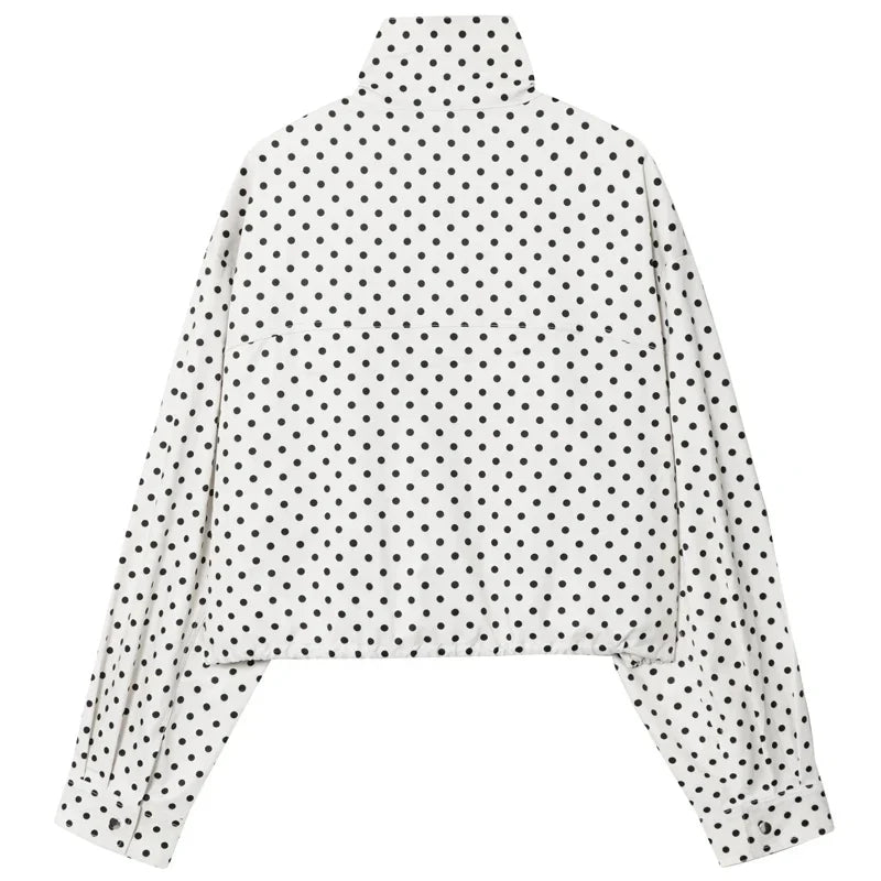 HXAO Polka Dot Bomber Jacket Women's Jackets Demi-Season Oversized Long Sleeve Top Outerwear Aviator Plus Size Zip Up Crop Coats