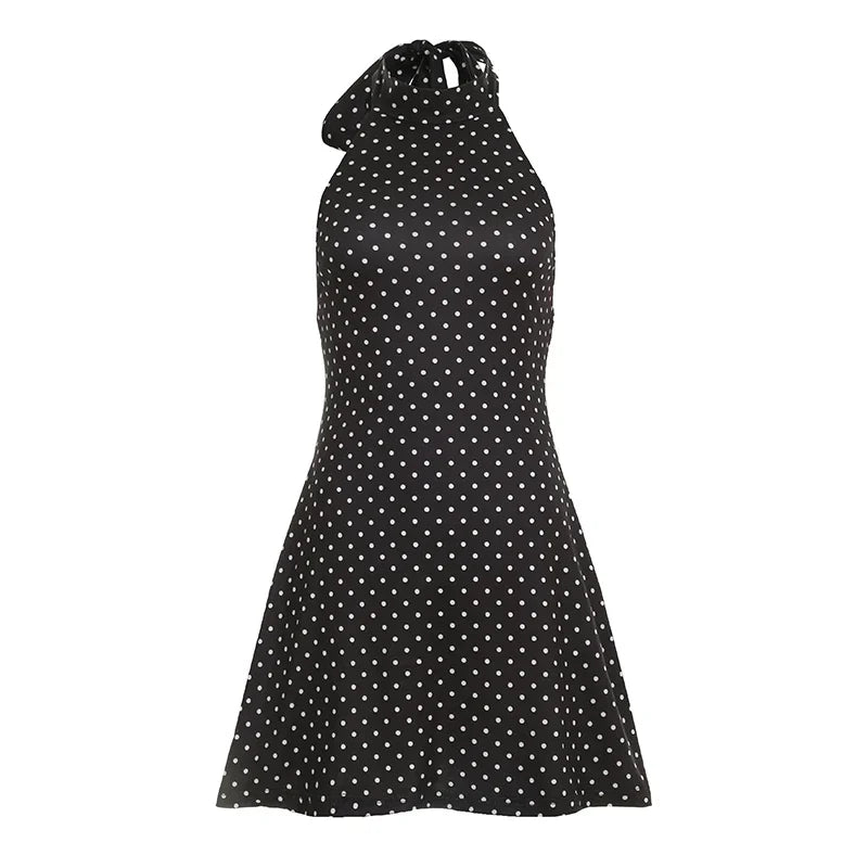 SUCHCUTE Sexy Polka Dot Print Halter Dress For Women Elegant Party Slim Backless Sleeveless Mini Dress Summer Vacation Outfits