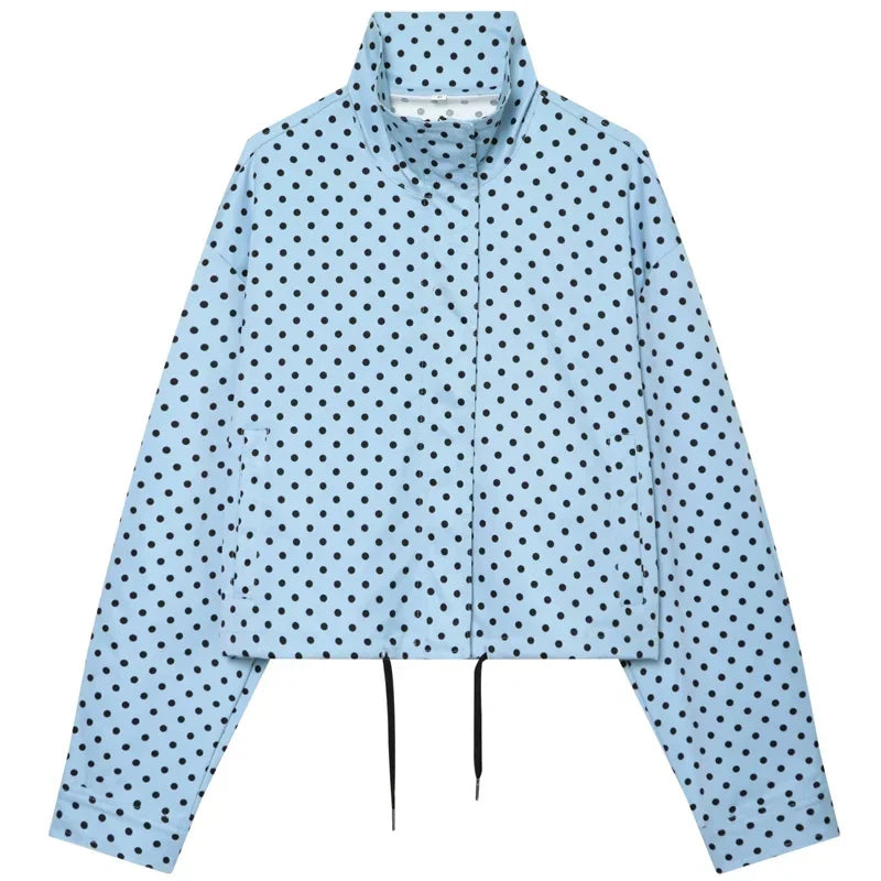 HXAO Polka Dot Bomber Jacket Women's Jackets Demi-Season Oversized Long Sleeve Top Outerwear Aviator Plus Size Zip Up Crop Coats