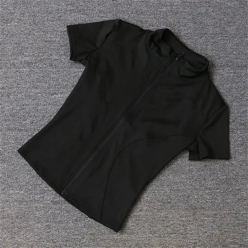Casual Slim Sports Coat For Women Short Sleeve Solid Zipper Tops Female Cycling Running Yoga Outfit Clothes Summer Sport Jacket